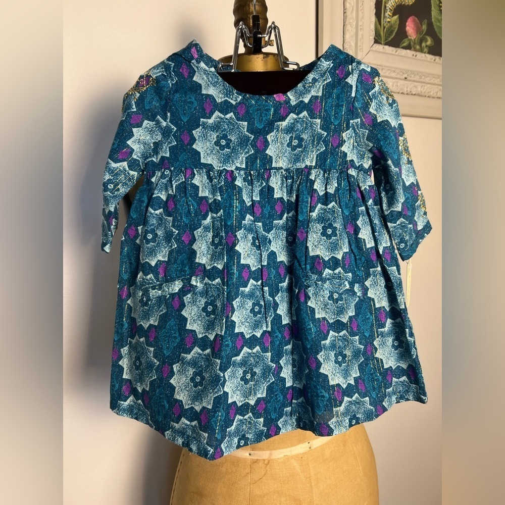 Genuine kids by OshKosh printed dress with gold details 12 months NWT chambray